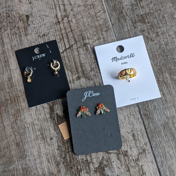 Lot of 3 J. Crew / Madewell *Missing Stones* Jewelry Earrings Ring - Picture 1 of 4